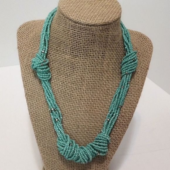 Women's Adjustable Turquoise Eight Strand Western Beaded Knot Necklace - Picture 6 of 6